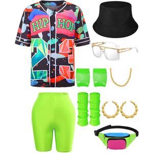 80s 90s Outfit for Women Hip Hop Costume Baseball Jersey Shirt Shorts Set, 90s Outfits Women Costume (3X-Large, Black)