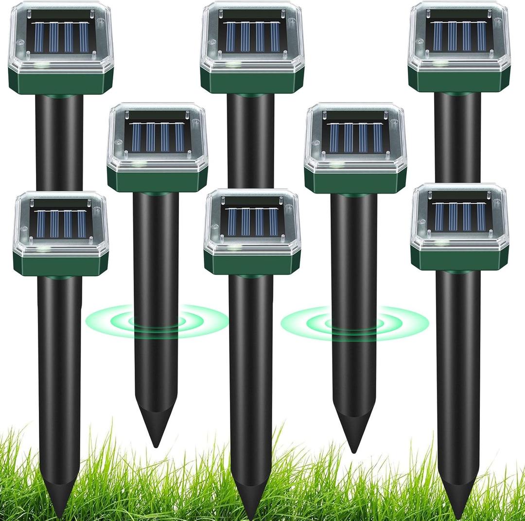 Mole Repellent for Lawns 8 Pack, Solar Powered Mole Repeller Ultrasonic Gopher Repellent, Outdoor Waterproof Vole Vibration Stakes,Sonic Gopher Deterrent Yard for Rodent Groundhog Snake Chipmunk