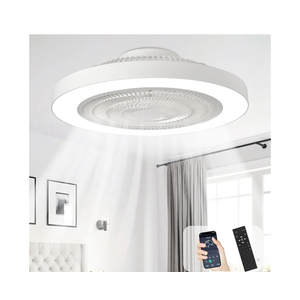 Depuley Modern Ceiling Fan with Light: 19" Bladeless Flush Mount Low Profile LED Ceiling Fans with Remote & Smart APP Control - White Enclosed Fandelier Dimmable Quiet DC Motor for Bedroom Kids Room