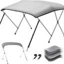 KAKIT Bimini Top for Boats, Heavy Duty 7 Layers 1200D Oxford Boat Canopy with Support Poles & Storage Boot(3 Bow 6'L x 46" H x 73"-78" W,Grey)