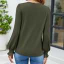 Funlingo Womens Long Sleeve Tops Fashion Fall Shirts Scoop Neck Pleated Ruffle Loose Tunic Tops Business Work Blouse (Green, S)