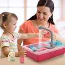 CUTE STONE Color Changing Play Kitchen Sink Toys, Children Electric Dishwasher Playing Toy with Running Water,Upgraded Real Faucet and Play Dishes,Pretend Role Play Toys for Kids Boys Girls