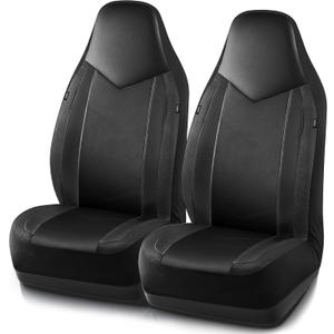 PIC AUTO Leather Car Seat Covers, Sports Carbon Fiber & Mesh Design, High-Back Two Front Set, Waterproof Automotive Seat Covers, Airbag Compatible, Universal Fit for Most Cars (Black & Black)