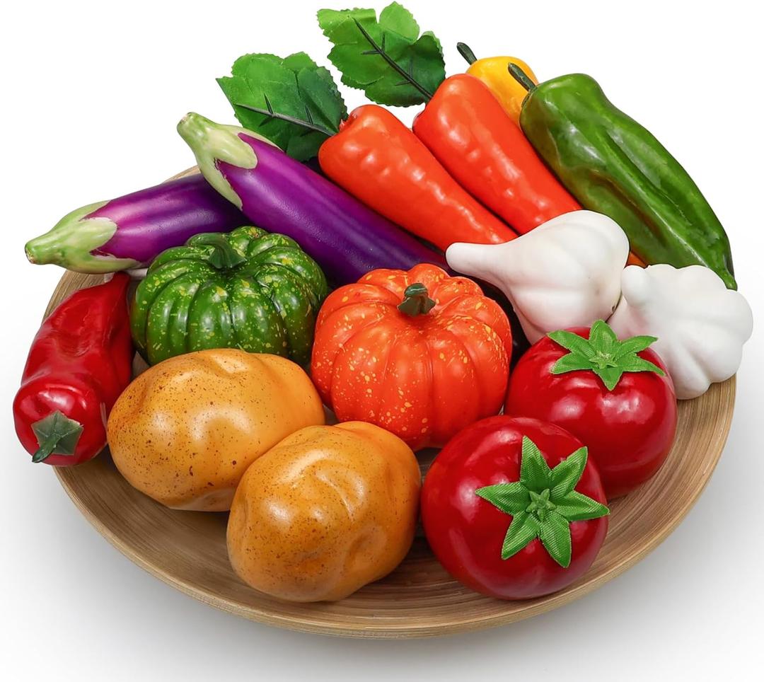 15 Pcs Artificial Vegetables, Fake Vegetables Decorative Vegetables Realistic Vegetables for Kitchen Décor, Display Vegetables Props Fake Potatoes Pumpkin Carrot Tomato Peppers