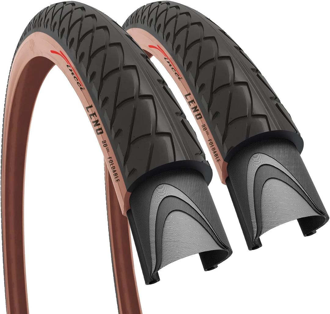 Fincci Pair 26x1.95 Bike Tire - Slick City 26 inch Bike Tires - 50-559 Black Foldable Mountain Bike Tires with Kevlar - 26" Wheelset for Electric, Folding Road bikes, Bike Trainer MTB Accessories Leno
