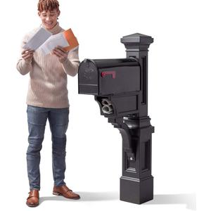 Step2 Atherton Mail Post, Mailbox Not Included, Weather Resistant, Large Outdoor Mailbox Post, Made of Durable Plastic, Easy to Install, Onyx Black