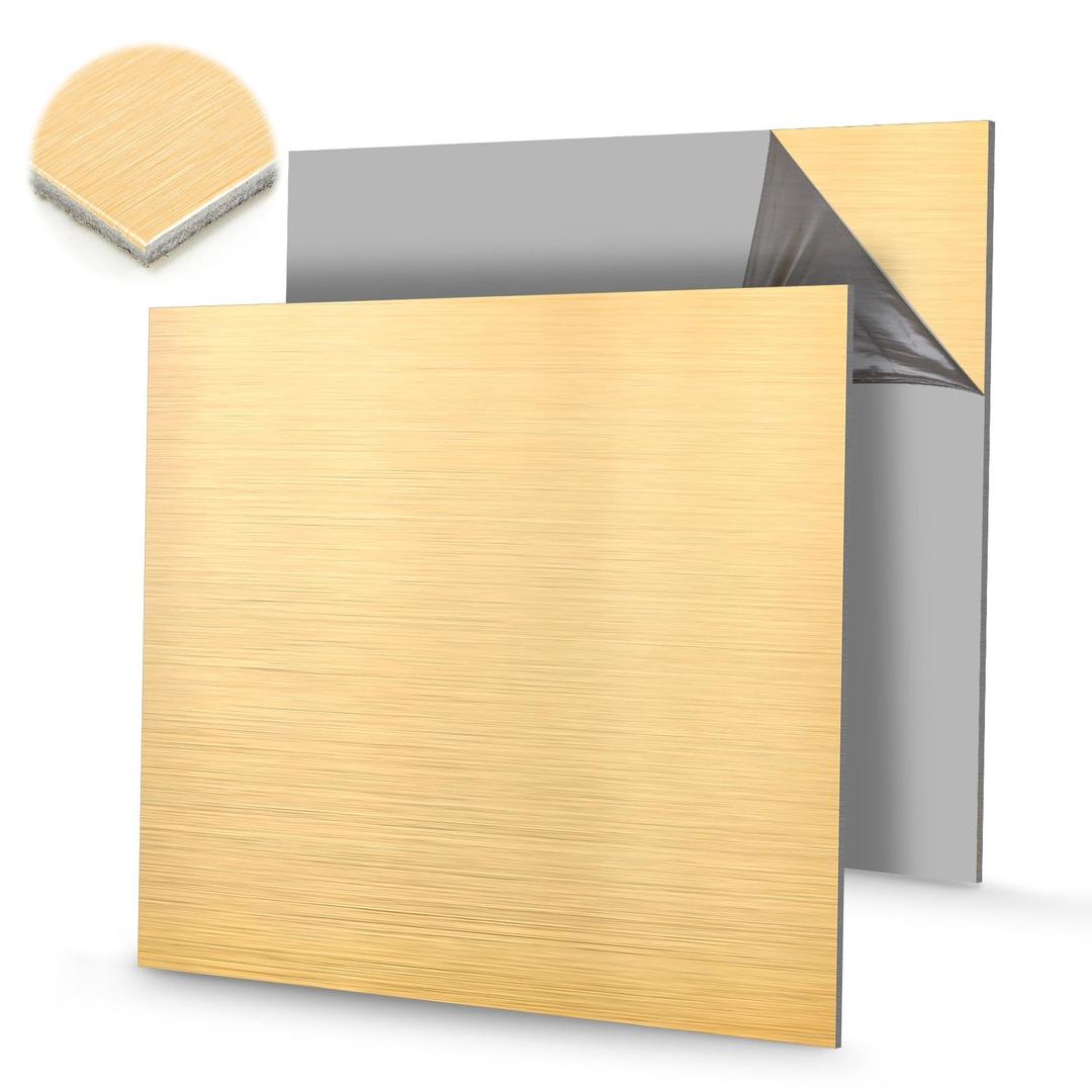 Blulu 2 Pcs Aluminum Composite Panel, 1/4" Thick Rectangle Aluminum Sheet for Industry Crafting Handcraft DIY Projects, Brushed Gold (24"x24")