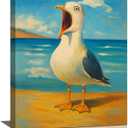 Funny Seagull Bathroom Wall Art Beach Canvas Wall Decor Seaside Seascape Pictures Paintings Prints Ocean Artwork Framed Decorations For Bedroom Living Room Office Gifts 12" x 16"