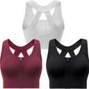 Racerback Padded Sports Bra for Women - Medium Support Zipper Front Workout Bra (L)