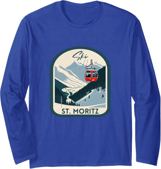Ski St. Moritz Retro Vintage Style St. Moritz Skiing Long Sleeve T-Shirt M