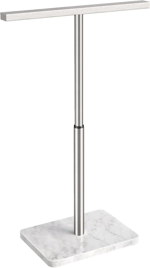 Hand Towel Holder Stand, T-Shape Hand Towel Rack for Bathroom, Hand Towel Stainless Steel for Kitchen Vanity Countertop, Marble Base Brushed Adjustable 9.06" -17.68" (Silver)
