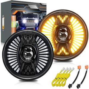 MONDEVIEW 7 Inch LED Headlight Round H6024 High Low Beam, Turn Signal DRL Compatible with Jeep Wrangler Chevy Ford Nissan Hummer, 2 Pack