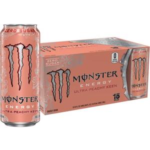 Monster Energy Ultra Peachy Keen, Sugar Free Energy Drink, 16 oz (Pack of 15)