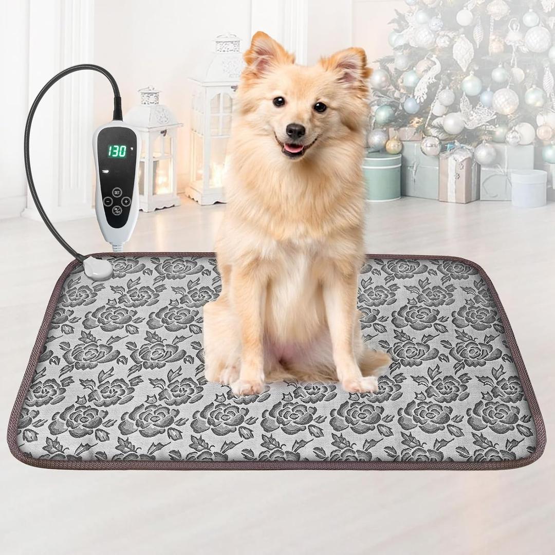 GOLOPET Dog Heating Pad 28x18in with Smart Thermostat Switch and Power Line Protection Tube,Obtained MET and UL Dual Certification,Waterproof Puppy Heating pad-Rose