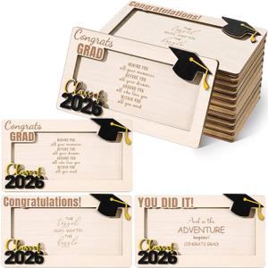 12 Pcs Graduation Money Card Holder Bulk Class of 2026 Wooden Graduation Cash Gifts Envelope Box for High School College University Congrats Grad Present(Black)