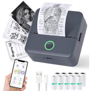 Cudinham Print Pods Mini Printer, Sticker Printer with 10 Rolls Thermal Printing Paper, Inkless Pocket Printpod for Phone, Impresora Porttil for Notes, DIY, Compatible with iOS & Android (Grey)