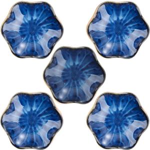 VanEnjoy Blue Flower Plates Ceramic Floral Dishes Small Dipping Sauce Cups Soy Sauce Dish Prep Bowls - Set of 5