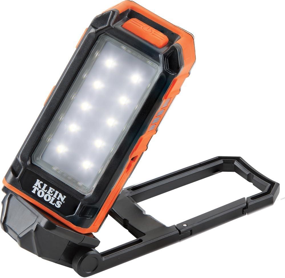 Klein Tools 56403 LED Light, Rechargeable Flashlight/Worklight with Kickstand, Magnetic Mount, and Carabiner, Charges Small Electronics, for Work, Camping