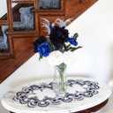 LINENS Art and Things Lace Table Runner Blue Navy and White European Large Placemat Dresser Scarf Doily (14Wx27L)