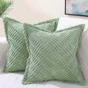decorUhome Decorative Sage Green Throw Pillow Covers 18x18 Set of 2 with Splicing, Boho Soft Neutral Corduroy Broadside Twill Pillow Covers for Couch Bed Sofa Living Room