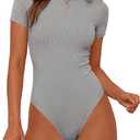 PRETTYGARDEN Body Suits for Womens Summer Tops 2026 Casual Short Sleeve Ribbed Fitted Basic Tee Shirts Spring Fashion Clothes (Grey,Large)