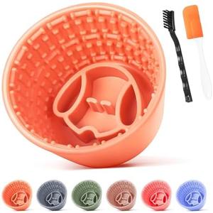 Focxoio Slow Feeder Dog Bowl,Non-Slip Lick and Freeze Bowl for Dogs,Long Lasting Silicone Licking Mat for All Dog Sizes,Anti-Chocking and Reduce Anxiety(Orange)