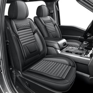 Seat Covers Fit for Ford F150 2009-2025 SuperCrew / F250 F350 F450 2017-2025 - Super Duty Crew Cab XL XLT Lariat King Ranch Platinum Custom Leather Seat Covers for Trucks(5 Seats/Black&Grey) (Full Set)