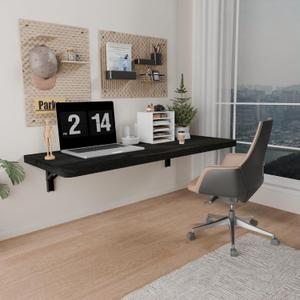 IAE Wall Mounted Folding Table with Pine Wood,36" x 14" Floating Wall Desk,Laundry Folding Table with Shelf Brackets,Fold Down Desk Shelf,Folding Workbench for Home,Dining,Laundry Room,Kitchen,Black