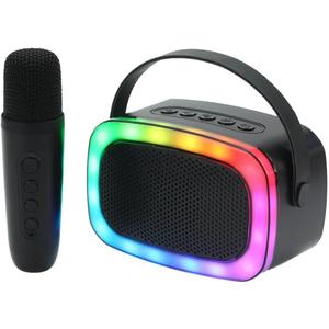 IQ Sound IQ-908K Mini Karaoke Bluetooth Speaker with Wireless Microphone, RGB Lights Surround, Fun Voice Changing in Rechargeable Compact, and Portable Design Ideal Gifts for Kids and Adults (Black)