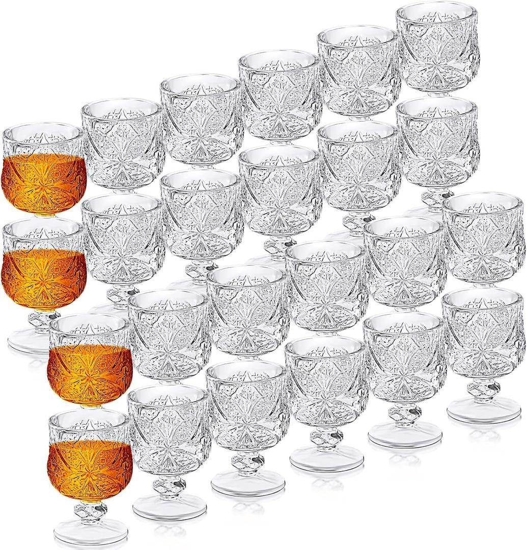 1.75 oz Shot Glasses Set Fancy Cute Shot Glasses Cordial Crystal Shot Glassware Clear Embossed Glass Snifters Drinkware for Wine Sherry Vodka cocktail Beverage Wedding Party Bar Supplies (24 Pieces)