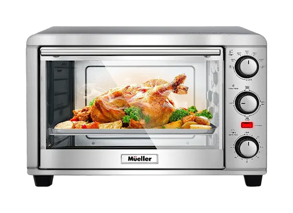 Mueller Toaster Oven with 30 Minute Timer - Toast - Bake - Broiler Settings, Stainless Steel, Natural Convection, Fits 9 inch Pizza, 4 Slice Toaster, 1100 W
