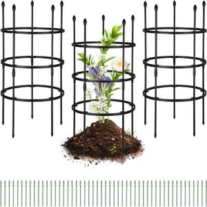 3-Plant Support, 19.6 inches in Diameter × 39 inches high; Plant Support for Peonies; Stackable Metal core Poles with PVC Coating; Garden Support Frames for Plants Such as Tomatoes and Peonies