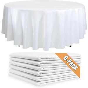 6-Pack White Round Paper Tablecloths - 82in Paper Table Cloths for Parties Disposable - Linen Like Disposable White Tablecloth Round Cover with Plastic Backing