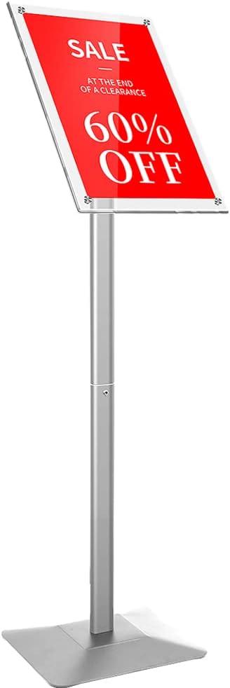 DISPLAYSWORKER Adjustable Heavy Duty Pedestal Acrylic Sign holder floor Stand,sign stand poster stand ,Standing Floor for 11 x 17 inch,Silver (silver, acrylic frame 11-x-17-inch)