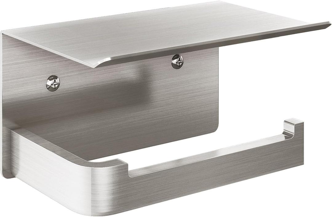 Gypie Toilet Paper Holder with Phone Shelf, Brushed Nickel Toilet Paper Holder Wall Mount, Rustproof Stainless Steel Bathroom Storage
