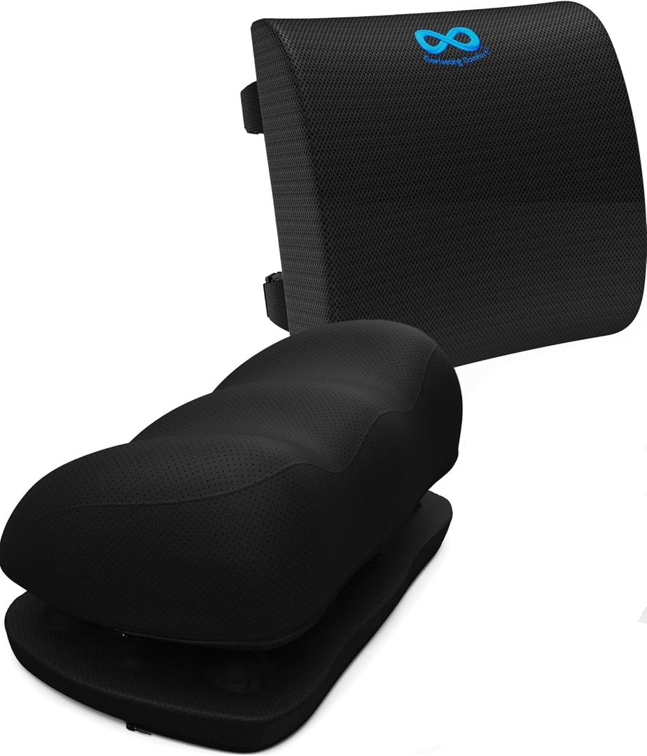 Everlasting Comfort Back Cushion and Foot Rest Bundle  Memory Foam Support for Posture, Back Pain Relief, and Enhanced Comfort for Desk, Office, and Gaming Chairs