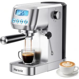 Horavie Espresso Machine 20 Bar, Compact Espresso Maker with Milk Frother, Stainless Steel Cappuccino & Latte Machine with LCD Screen, Adjustable Temperature, 44oz Water Tank for Home, Office