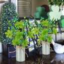 2 Pcs St Patricks Day Decorations Artificial Shamrock Berry Stems in Vase 12'' Green Clover Floral Branches with Metal Pot Greenery Floral Branches for Party Home Table Centerpieces