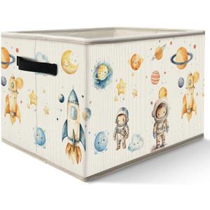 Nogrit Outer Space Storage Bins Box, Toybox for Boys, Space Astronaut Rocket Planets Foldable Baskets Organizer Container with Handles for Kids Boys Bedroom Bathroom Clothes Toys Books