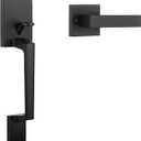 Haidms Matte Black Front Door Handle, Single Cylinder Exterior Door Entry Handle with Door Lever, Entry Door Handle Set, Reversible for Right and Left Handed Sided Doors (Square Door Handle)