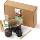 5-Piece Traditional Matcha Set beautifully crafted ceramic Japanese matcha bowl, chasen holder, natural bamboo whisk, spoon, and airtight matcha tin container Perfect for ceremonial-grade matcha