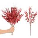 RoseCraft 10PCS Christmas Tree Decorations, Artificial Glitter Berry Stems Branches, for Christmas Tree Ornaments Picks Twigs Xmas Vase Filler Home Wedding Holiday Winter Decor (Red)