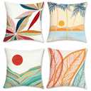 Bonhause Tropical Pillow Covers 18x18 Set of 4 Beach Palm Tree Boho Decorative Throw Pillow Cases Soft Velvet Outdoor Pillow Covers for Patio Sofa Couch Bedroom Home Decor