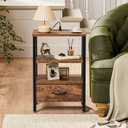 SUPERJARE Nightstand with Charging Station, Bed Side Table with Adjustable Fabric Drawer, Night Stand for Bedroom, 3-Tier Storage End Table, for Living Room, Rustic Brown