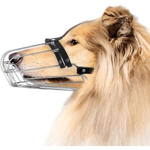 BRONZEDOG Dog Muzzle Wire Basket Metal Mask for Small, Medium and Large Dogs, Breathable, Dog can Drink, Adjustable, Padded, Training, Prevents Biting (Size 8: Greyhound & Collie)