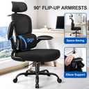 ALLGOD Ergonomic Office Chair, Mesh Desk Chair with Lumbar Support, High Back Home Office Chair with Adjustable Headrest and Flip-Up Arms, Comfortable Computer Chair, Thick Cushion, 300 LBS, Black
