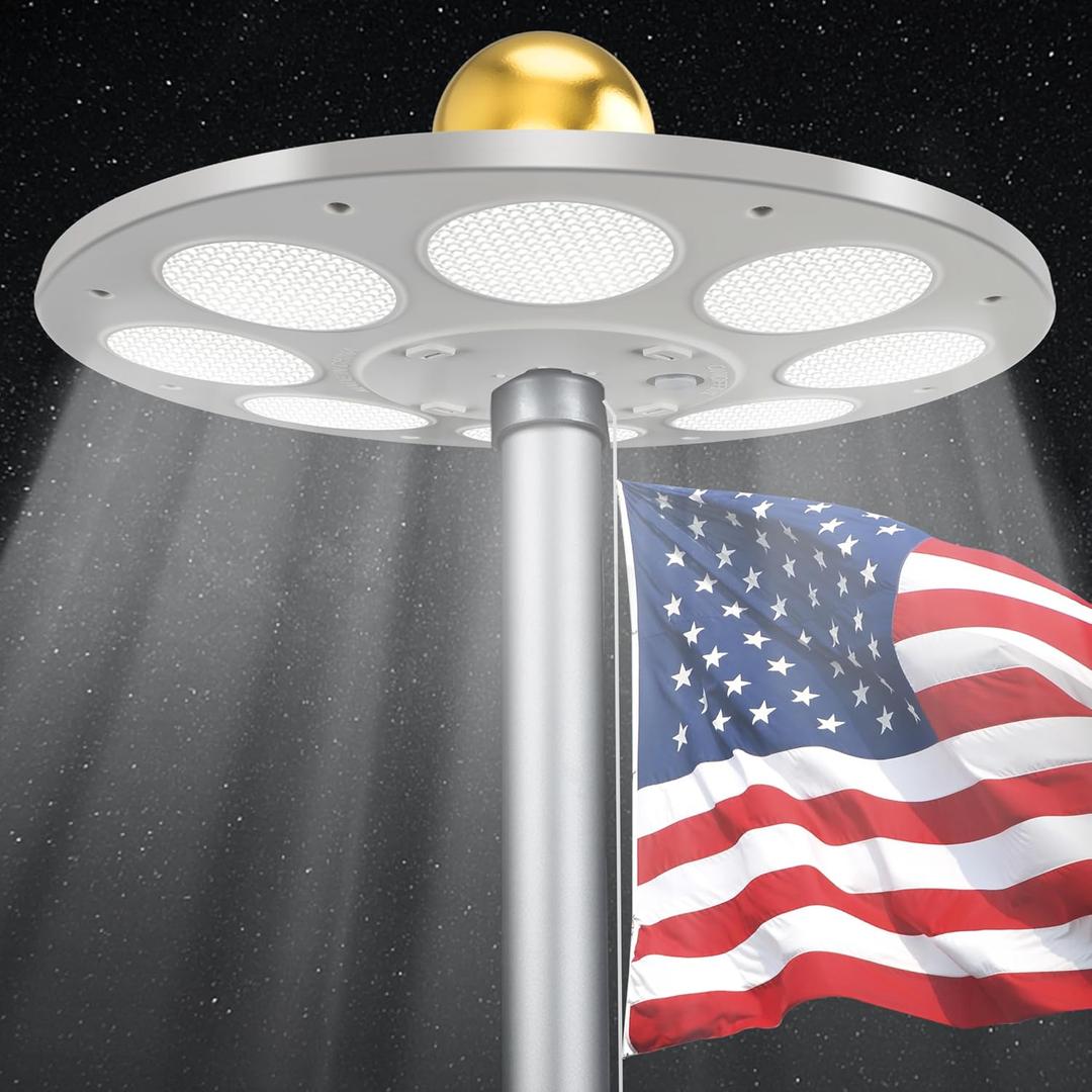 PPQ Solar Flagpole LED Light,New 136 LED Long Lifespan Flag Pole Light for 15-25 Ft Poles,Solar Powered Waterproof Lighting on Outdoor Pole Top,10 Hour Dusk to Dawn Auto On/Off