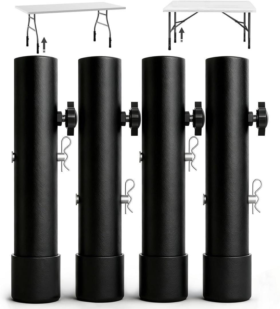 Table Legs Extensions for Straight/Bent Folding Tables, Metal Folding Table Leg Extenders, Rubber Base for More Stability, 2-Level Height Adjustable Furniture Risers (3.6"/ 5.2"(4 Pack))
