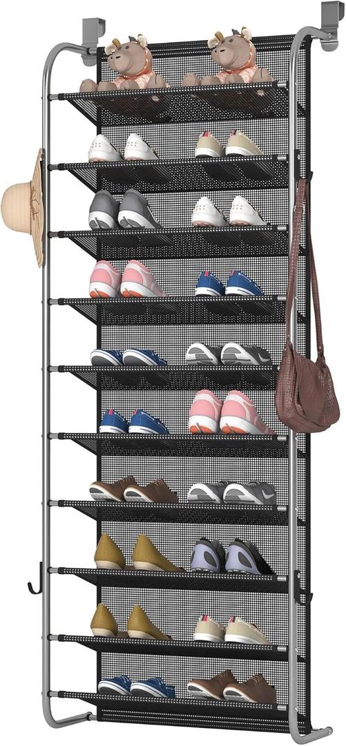 10 Tier Shoe rack Hanging Shoe Storage the door shoe rack for Closet Pantry Over The Door Shoe Organizer Wall Floating Shelves (Gray, 10 Tier) (Grey)