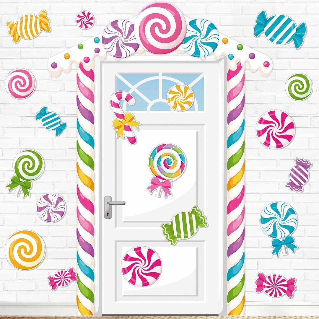 Funrous Door Banner Party Decor Porch Banner Door Sign Set Photo Booth Props Backdrops for Birthday Baby Shower Outdoor Indoor House Porch Decorations(Pink,Candy) (Colorful)